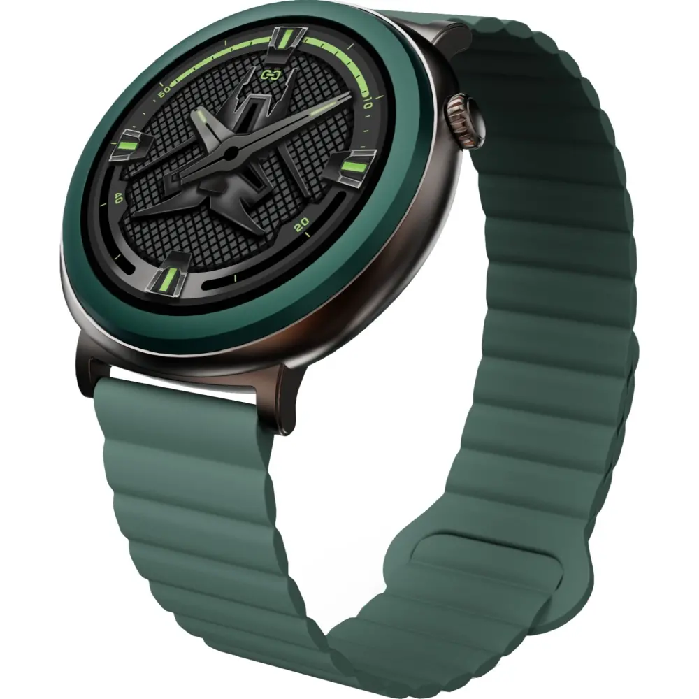 Часовник, HiFuture Aurora Dark Green, 1.43" AMOLED,  466*466, Powered by Dual Core & Syntra AI, Bluetooth Call, IP68  Waterproof, 24/7 True Heart Rate & Blood Oxygen Sensor, Up to 10 days daily use, Magnetic Strap - image 1