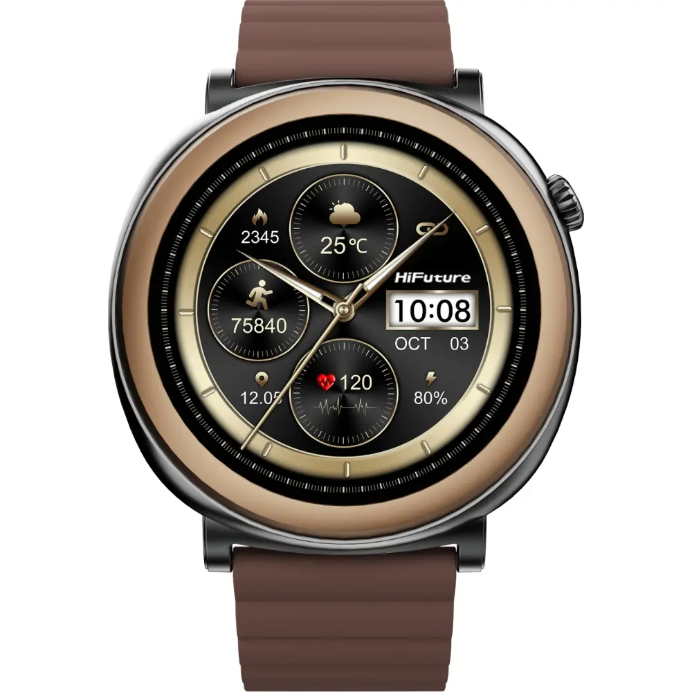 Часовник, HiFuture Aurora Brown, 1.43" AMOLED,  466*466, Powered by Dual Core & Syntra AI, Bluetooth Call, IP68  Waterproof, 24/7 True Heart Rate & Blood Oxygen Sensor, Up to 10 days daily use, Magnetic Strap - image 2