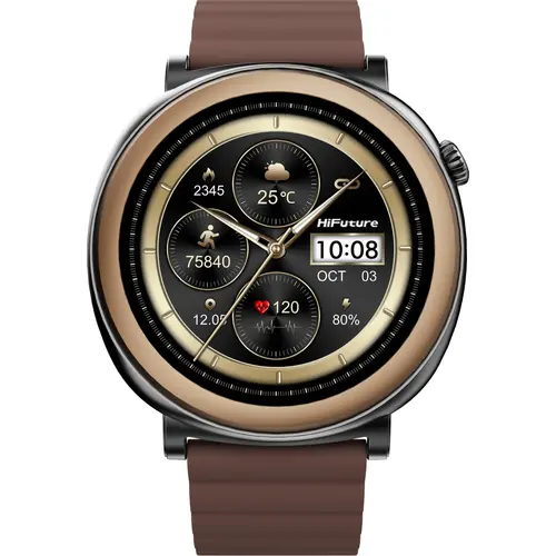 Часовник, HiFuture Aurora Brown, 1.43" AMOLED,  466*466, Powered by Dual Core & Syntra AI, Bluetooth Call, IP68  Waterproof, 24/7 True Heart Rate & Blood Oxygen Sensor, Up to 10 days daily use, Magnetic Strap - image 2