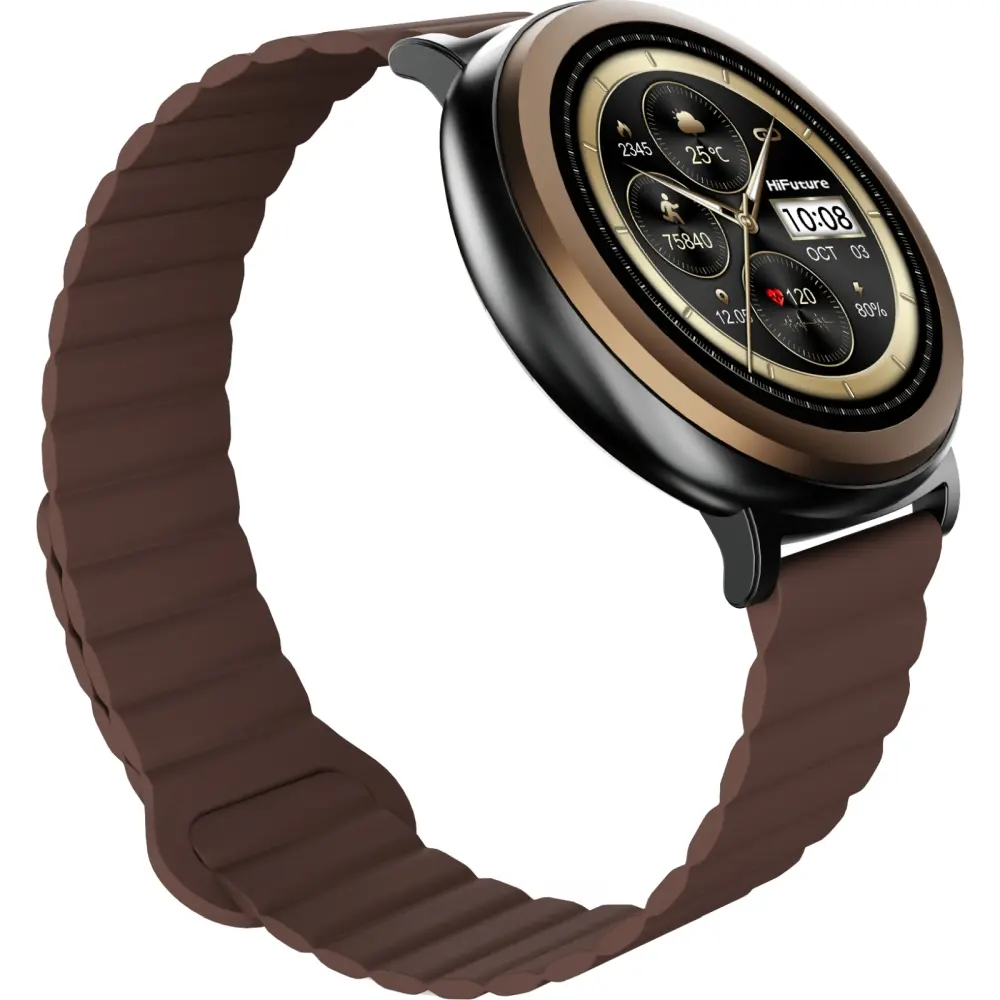 Часовник, HiFuture Aurora Brown, 1.43" AMOLED,  466*466, Powered by Dual Core & Syntra AI, Bluetooth Call, IP68  Waterproof, 24/7 True Heart Rate & Blood Oxygen Sensor, Up to 10 days daily use, Magnetic Strap - image 3