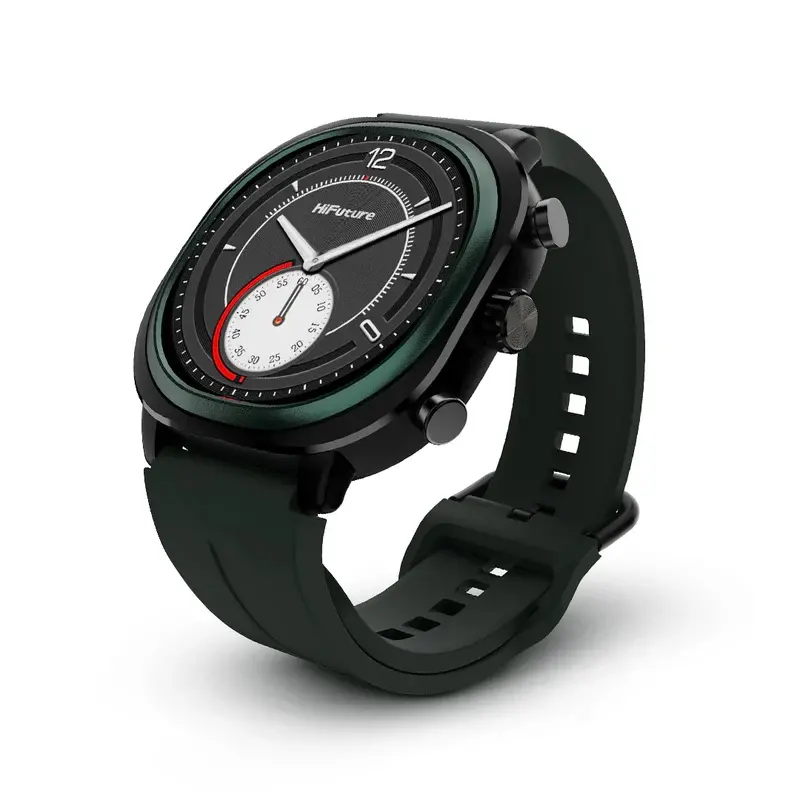 Часовник, HiFuture AIX Lite Green, 1.43" AMOLED, 466*466, Powered by Dual Core & Syntra AI, Bluetooth Call, 1ATM Waterproof, Sixth Generation Health Sensor, Up to 10 days daily use, Extra Fabric Strap inbox