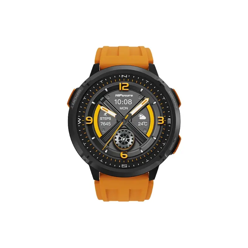 Часовник, HiFuture MIX3 Orange, 1.43" AMOLED, 466*466, Powered by Dual Core & Syntra AI, Bluetooth Call, 3ATM Waterproof, Compass & Altimeter, 24/7 True Heart Rate & Blood Oxygen Sensor, Up to 10 days daily use