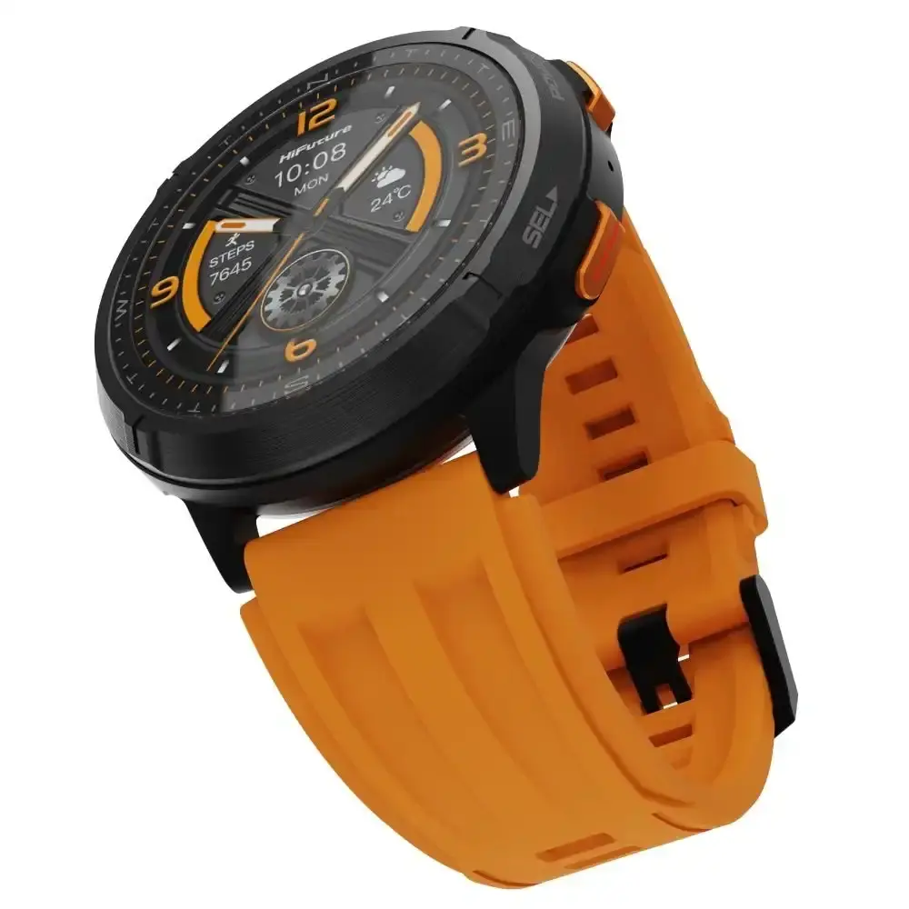Часовник, HiFuture MIX3 Orange, 1.43" AMOLED, 466*466, Powered by Dual Core & Syntra AI, Bluetooth Call, 3ATM Waterproof, Compass & Altimeter, 24/7 True Heart Rate & Blood Oxygen Sensor, Up to 10 days daily use - image 1