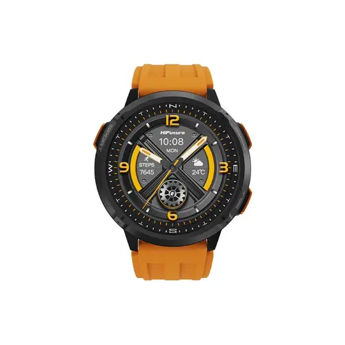 Часовник, HiFuture MIX3 Orange, 1.43" AMOLED, 466*466, Powered by Dual Core & Syntra AI, Bluetooth Call, 3ATM Waterproof, Compass & Altimeter, 24/7 True Heart Rate & Blood Oxygen Sensor, Up to 10 days daily use