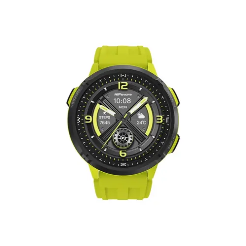 Часовник, HiFuture MIX3 Fluorescent Yellow, 1.43" AMOLED, 466*466, Powered by Dual Core & Syntra AI, Bluetooth Call, 3ATM Waterproof, Compass & Altimeter, 24/7 True Heart Rate & Blood Oxygen Sensor, Up to 10 days daily use