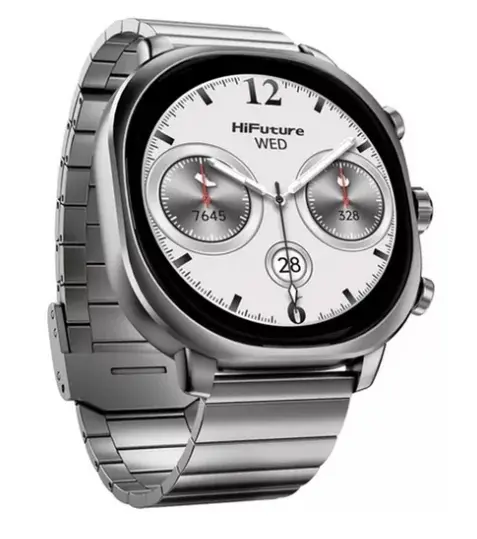 Часовник, HiFuture AIX  Silver,  1.43"AMOLED, 466*466, Powered by Dual Core & Syntra AI, Bluetooth Call, 1ATM Waterproof, Sixth Generation Health Sensor, Stainless Steel, Up to 10 days daily use - image 1