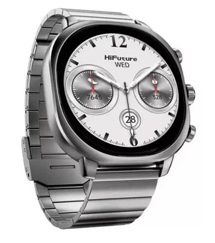 Часовник, HiFuture AIX  Silver,  1.43"AMOLED, 466*466, Powered by Dual Core & Syntra AI, Bluetooth Call, 1ATM Waterproof, Sixth Generation Health Sensor, Stainless Steel, Up to 10 days daily use - image 1
