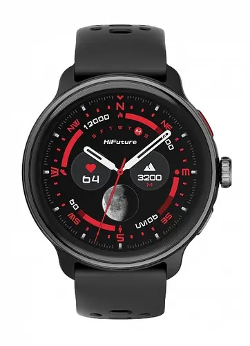 Ceas, HiFuture Vela Black, 1.43" AMOLED, GPS + busolă + altimetru, 466*466, suport pentru muzică locală (100M spațiu), suport AI Coach pentru - 1