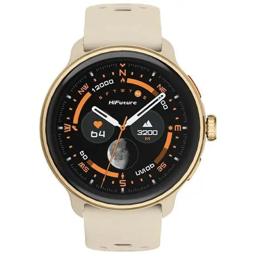 Часовник, HiFuture Vela Latte, 1.43" AMOLED, GPS +Compass + Altimeter, 466*466, Support Local Music(100M Space), Support AI Coach for Training, Powered by Dual Core, Bluetooth Call, 5ATM Waterproof,  24/7 True Heart Rate & Blood, Oxygen Sensor, Up to 10 days daily
