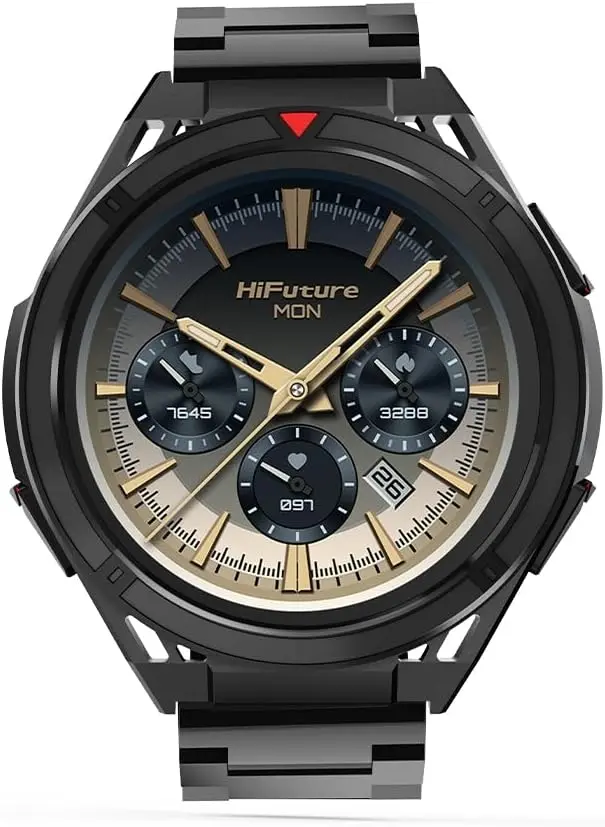 Часовник, HiFuture Active Black Red, *1.43" AMOLED, Dual Band GPS +Compass + Altimeter 466*466, Powered by Dual Core & Syntra AI, Bluetooth Call, 5ATM Waterproof, 24/7 True Heart Rate & Blood Oxygen Sensor, Up to 10 days daily use