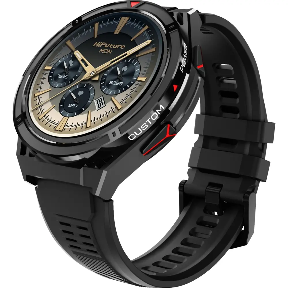 Часовник, HiFuture Active Black Red, *1.43" AMOLED, Dual Band GPS +Compass + Altimeter 466*466, Powered by Dual Core & Syntra AI, Bluetooth Call, 5ATM Waterproof, 24/7 True Heart Rate & Blood Oxygen Sensor, Up to 10 days daily use - image 1