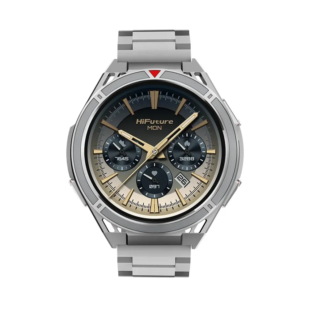 Часовник, HiFuture Active Silver, *1.43" AMOLED, Dual Band GPS +Compass + Altimeter 466*466, Powered by Dual Core & Syntra AI, Bluetooth Call, 5ATM Waterproof, 24/7 True Heart Rate & Blood Oxygen Sensor, Up to 10 days daily use