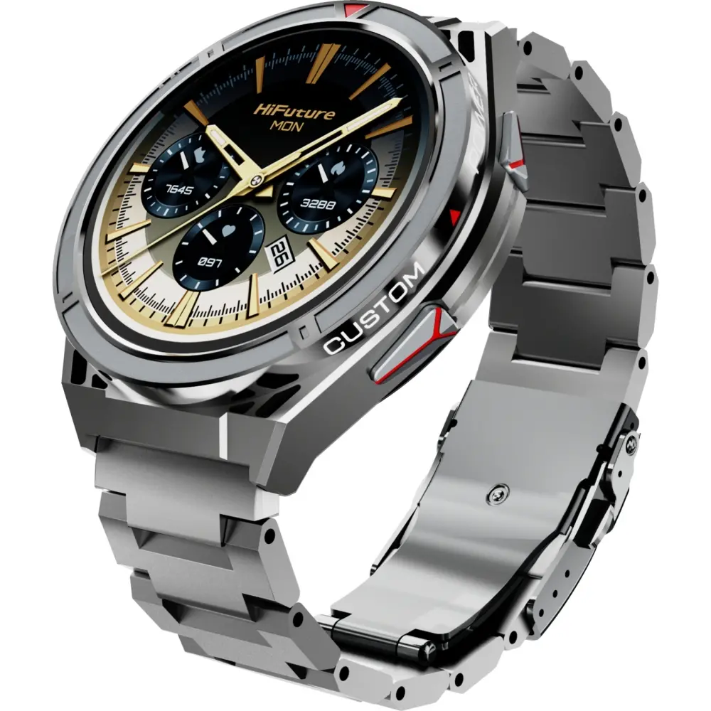 Часовник, HiFuture Active Silver, *1.43" AMOLED, Dual Band GPS +Compass + Altimeter 466*466, Powered by Dual Core & Syntra AI, Bluetooth Call, 5ATM Waterproof, 24/7 True Heart Rate & Blood Oxygen Sensor, Up to 10 days daily use - image 1