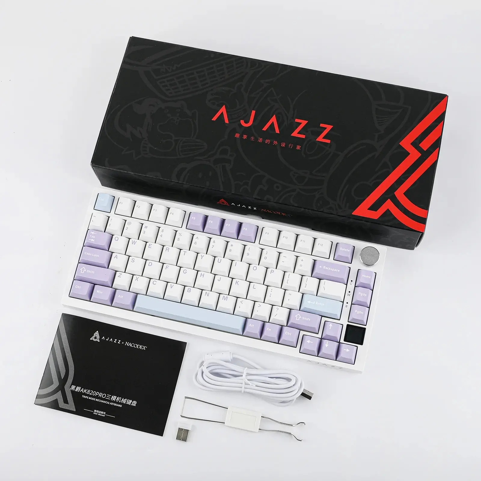 Ajazz геймърска механична клавиатура Wireless Gaming Mechanical Keyboard AK820 PRO - Flying Fish [Linear] (English US), Purple - image 9