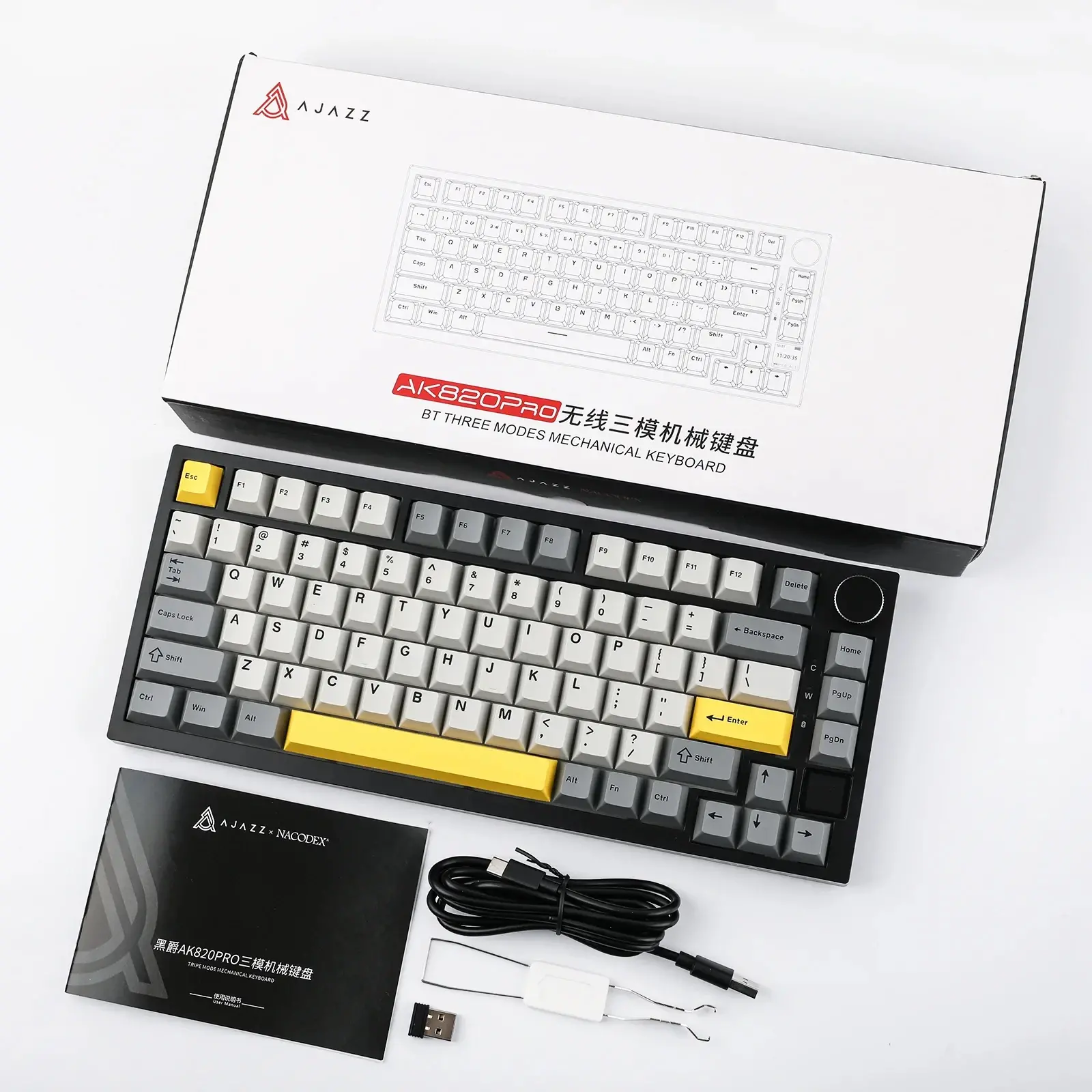 Ajazz геймърска механична клавиатура Wireless Gaming Mechanical Keyboard AK820 PRO - Flying Fish [Linear] (English US), Black, Gray - image 9