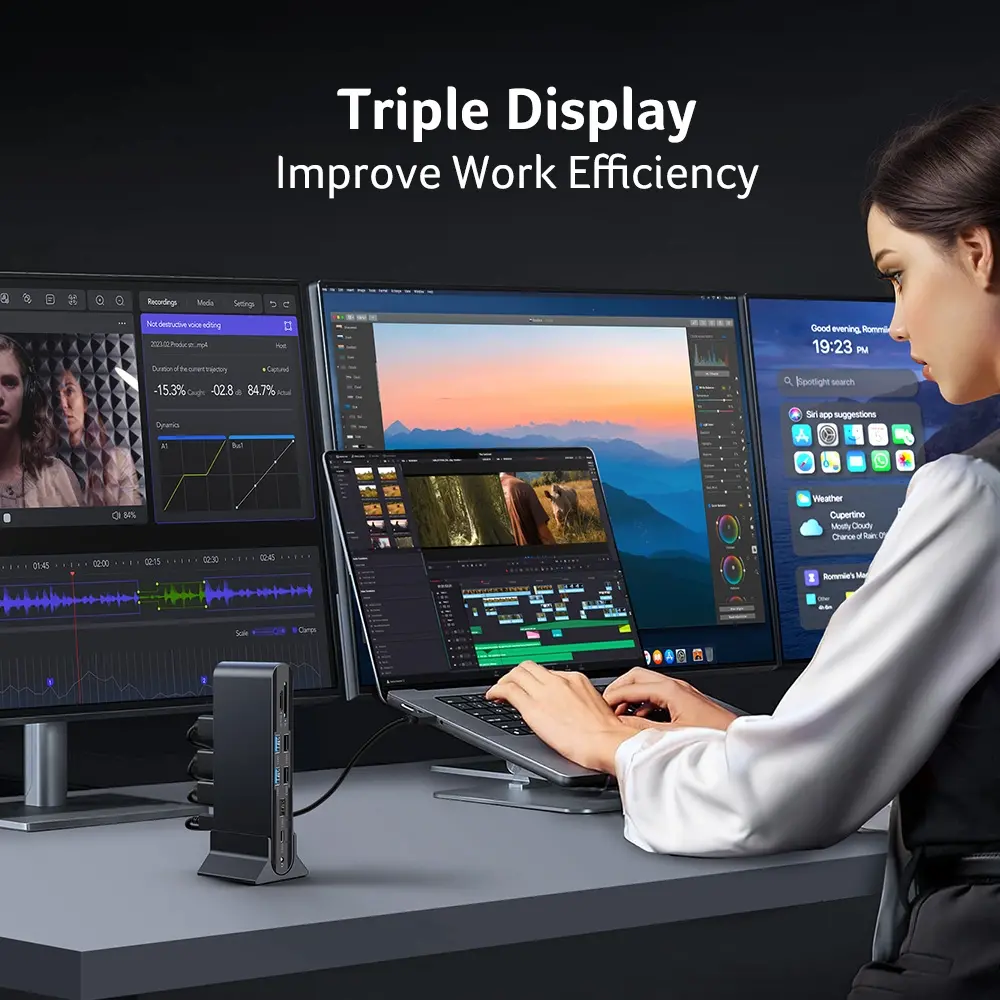 Stație de andocare, Acer Type C Universal docking station 15in1, 2 x HDMI 4K@60Hz, 1 x DP 8k@30Hz, 5 x USB A, 1 x USB C, 1 x RJ45, 1 x SD /Micro SD - image 1