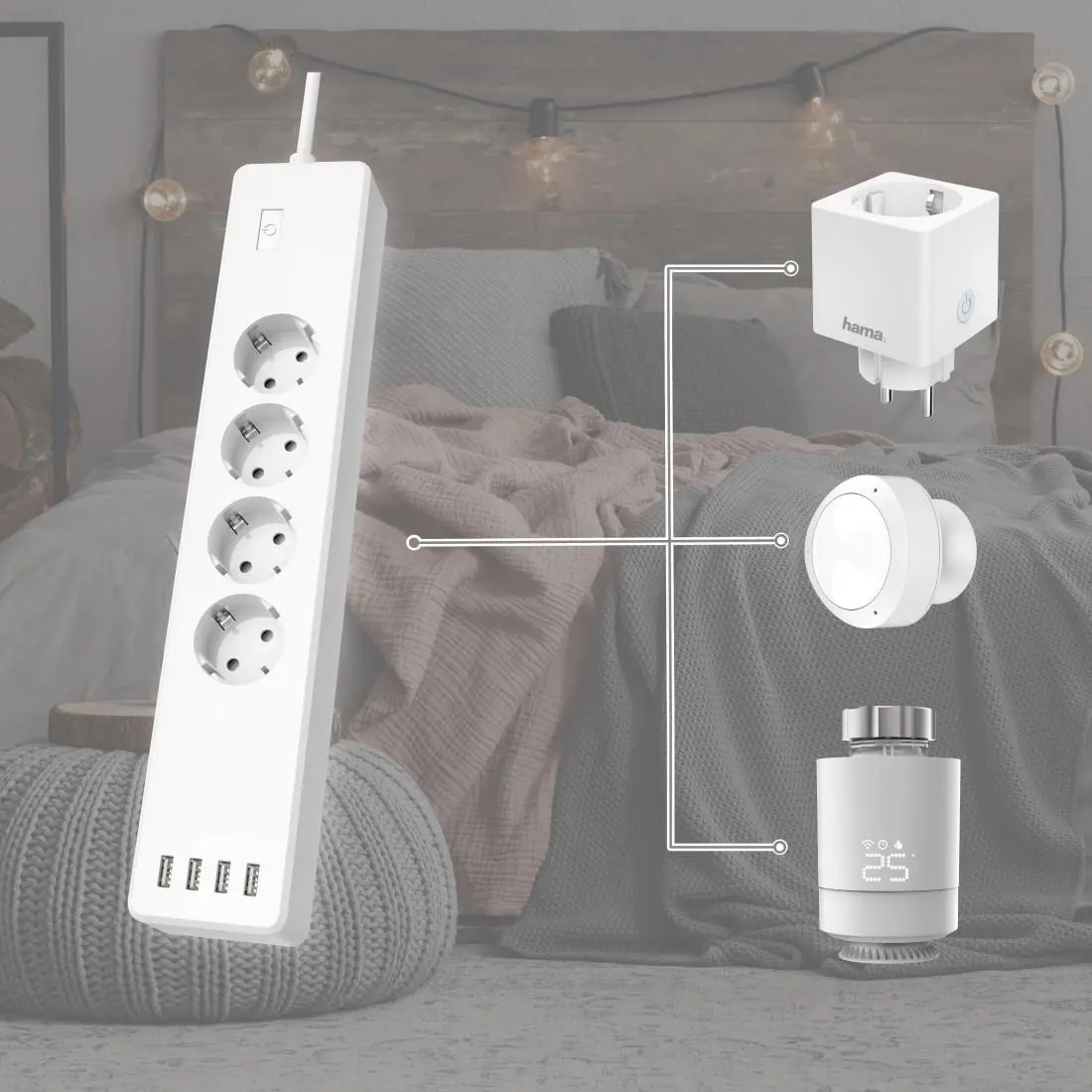 HAMA Смарт разклонител Wi-Fi 2.4Ghz, 4 гнезда, 4xUSB, 1.7 m, бял - image 10