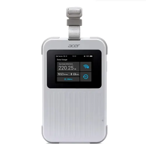 Accesoriu, Acer Wi-Fi 5G Mobile Hotspot cu Nano SIM (4FF), eSIM cu până la 10 profiluri, până la 20 de dispozitive conectate folosind 6GHz, baterie - 3