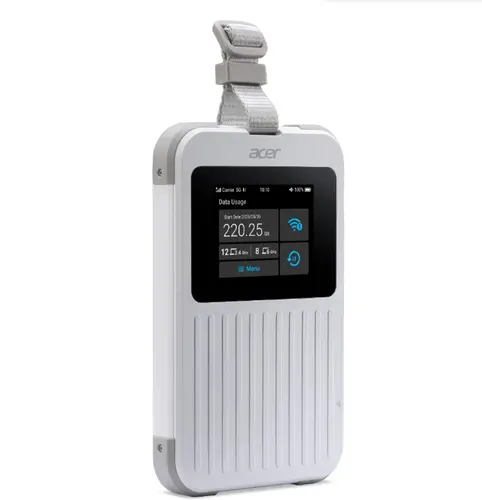 Аксесоар, Acer Wi-Fi 5G Mobile Hotspot with Nano SIM (4FF), eSIM with up to 10 profiles, up to 20 connected devices using 6GHz, battery  8000mAh up to 28 hours high definition video streaming, 2.4'' Touchscreen with NFC, IP68 and MIL-STD-810