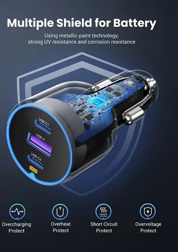ÎNCĂRCĂTOR AUTO 2xUSB-C+1xUSB A,75W EC703 UGREEN - 3