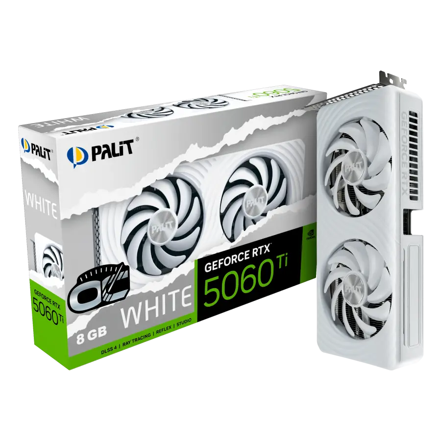 PALIT GeForce RTX 5060Ti White OC 8GB GDDR7 128 bit, 1x HDMI 2.1b, 3x DP 2.1b, 2 Fan, 1x 8-pin pwr connector, 600W, 262.1 x 126.3 x 40.1 mm, NE7506TU19P1-GB2062M - image 1