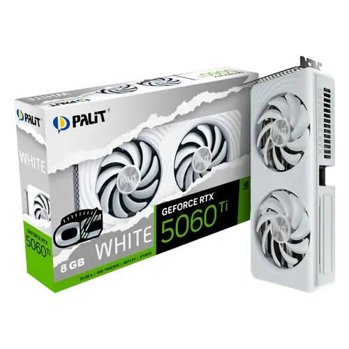 PALIT GeForce RTX 5060Ti White OC 8GB GDDR7 128 bit, 1x HDMI 2.1b, 3x DP 2.1b, 2 Fan, 1x 8-pin pwr connector, 600W, 262.1 x 126.3 x 40.1 mm, NE7506TU19P1-GB2062M - image 1