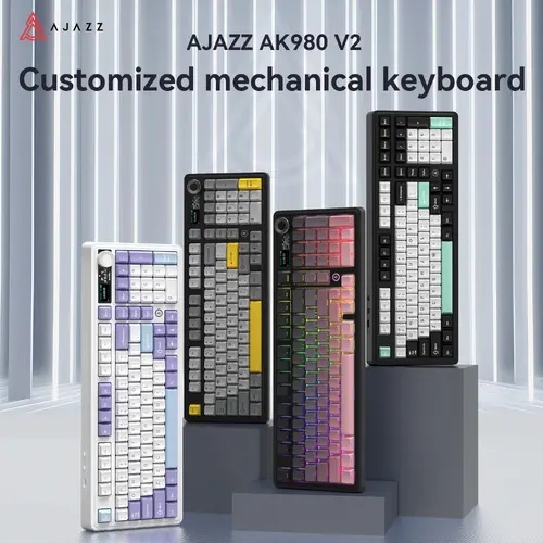 Ajazz геймърска механична клавиатура Wireless Gaming Mechanical Keyboard AK980 V2 - Gift Switch [Linear] (English US), Black, Gray - image 17