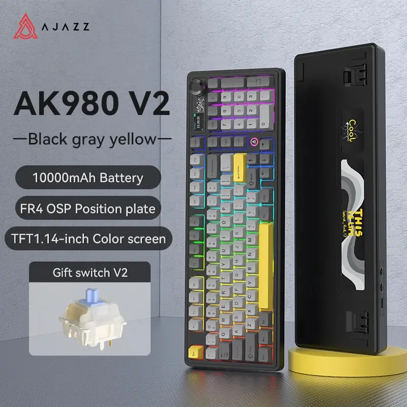 Ajazz gaming μηχανικό πληκτρολόγιο Ασύρματο Gaming Μηχανικό Πληκτρολόγιο AK980 V2 - Gift Switch [Linear] (Αγγλικά US), μαύρο, γκρι - image 6