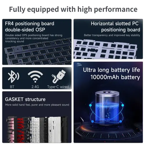 Ajazz геймърска механична клавиатура Wireless Gaming Mechanical Keyboard AK980 V2 - Gift Switch [Linear] (English US), Black, Gray - image 7