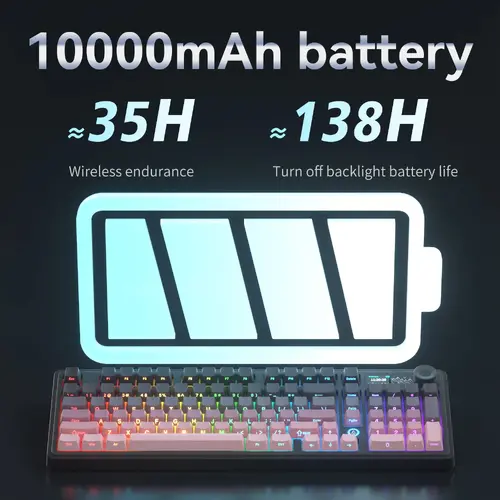 Ajazz геймърска механична клавиатура Wireless Gaming Mechanical Keyboard AK980 V2 - Gift Switch [Linear] (English US), Black, Gray - image 8