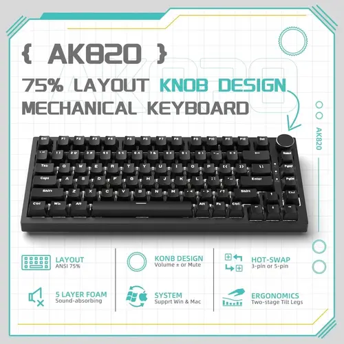 Ajazz геймърска механична клавиатура Gaming Mechanical Keyboard AK820 - Red Switches [Linear] (English US), Black, White Backlight - image 4
