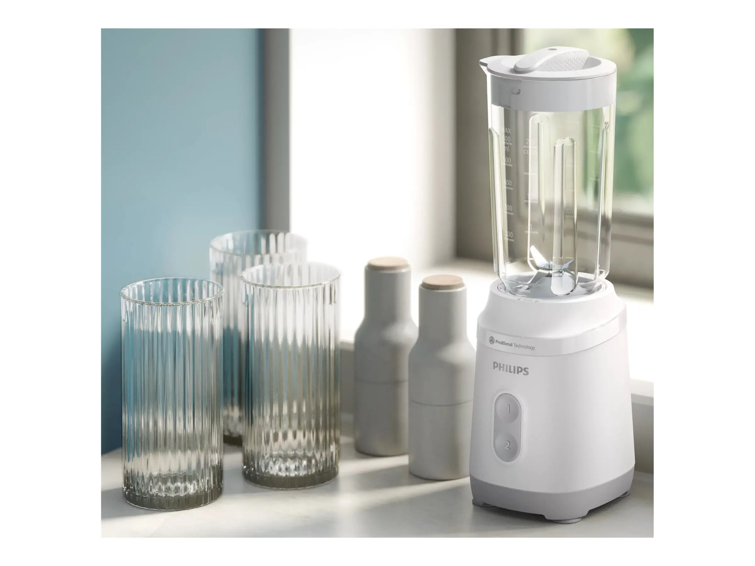 PHILIPS Мини Блендер Series 3000 350W ProBlend 2 настройки на скоростта бяло и метал - image 2