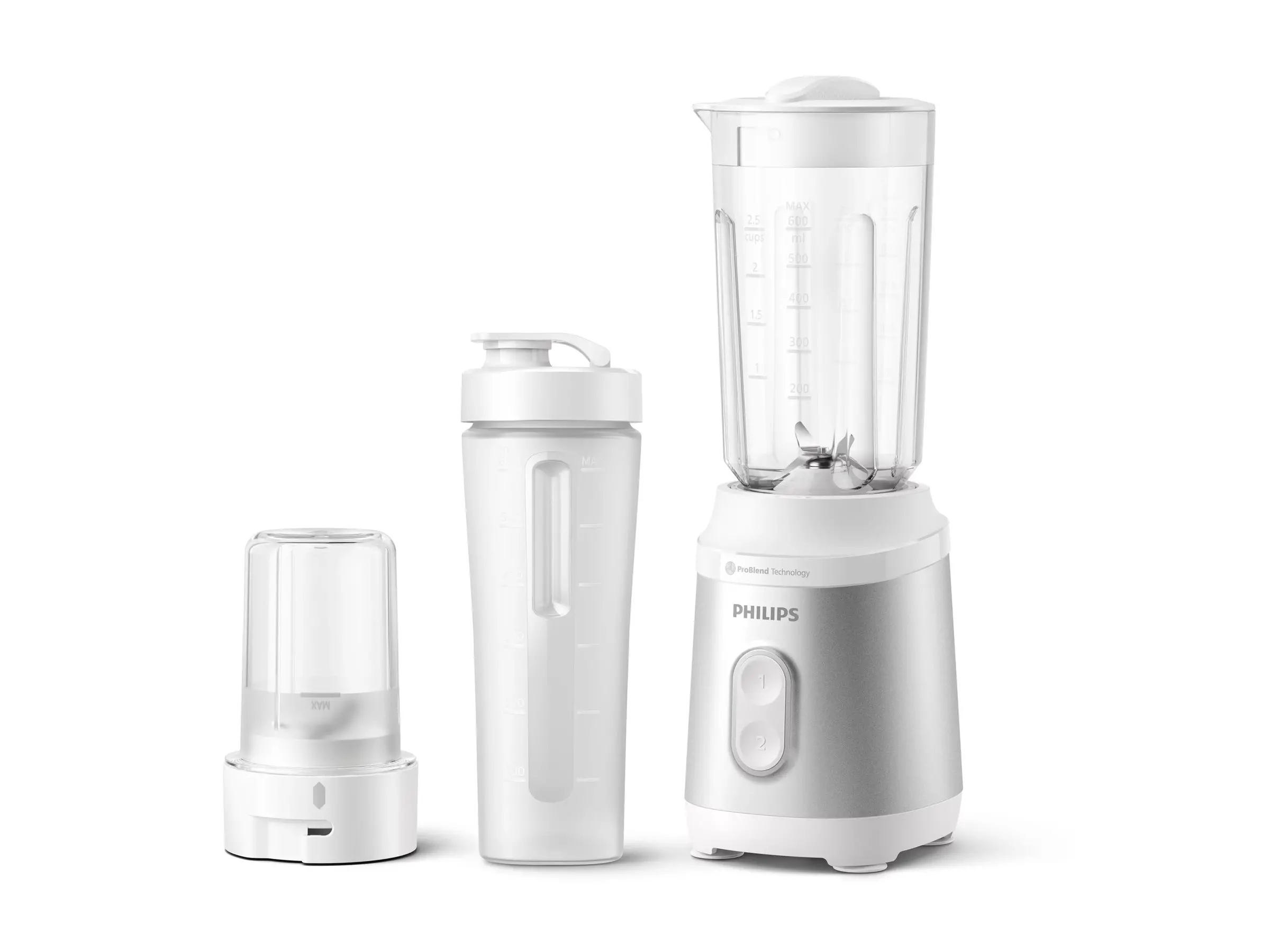PHILIPS Mini Blender Series 3000 350W ProBlend 2 setări de viteză râșniță pentru condimente sticlă de voiaj alb