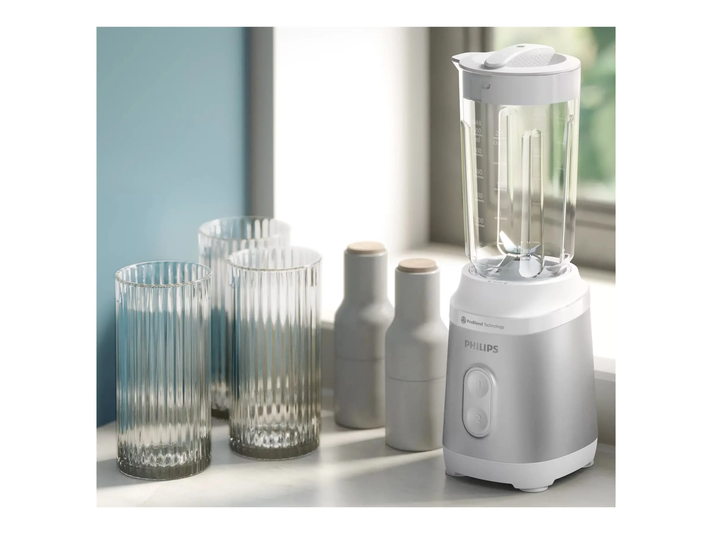 PHILIPS Мини Блендер Series 3000 350W ProBlend 2 настройки на скоростта мелачка за подправки бутилка за път бял - image 1