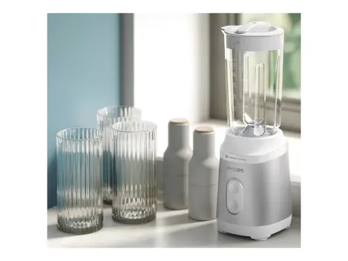 PHILIPS Мини Блендер Series 3000 350W ProBlend 2 настройки на скоростта мелачка за подправки бутилка за път бял - image 1