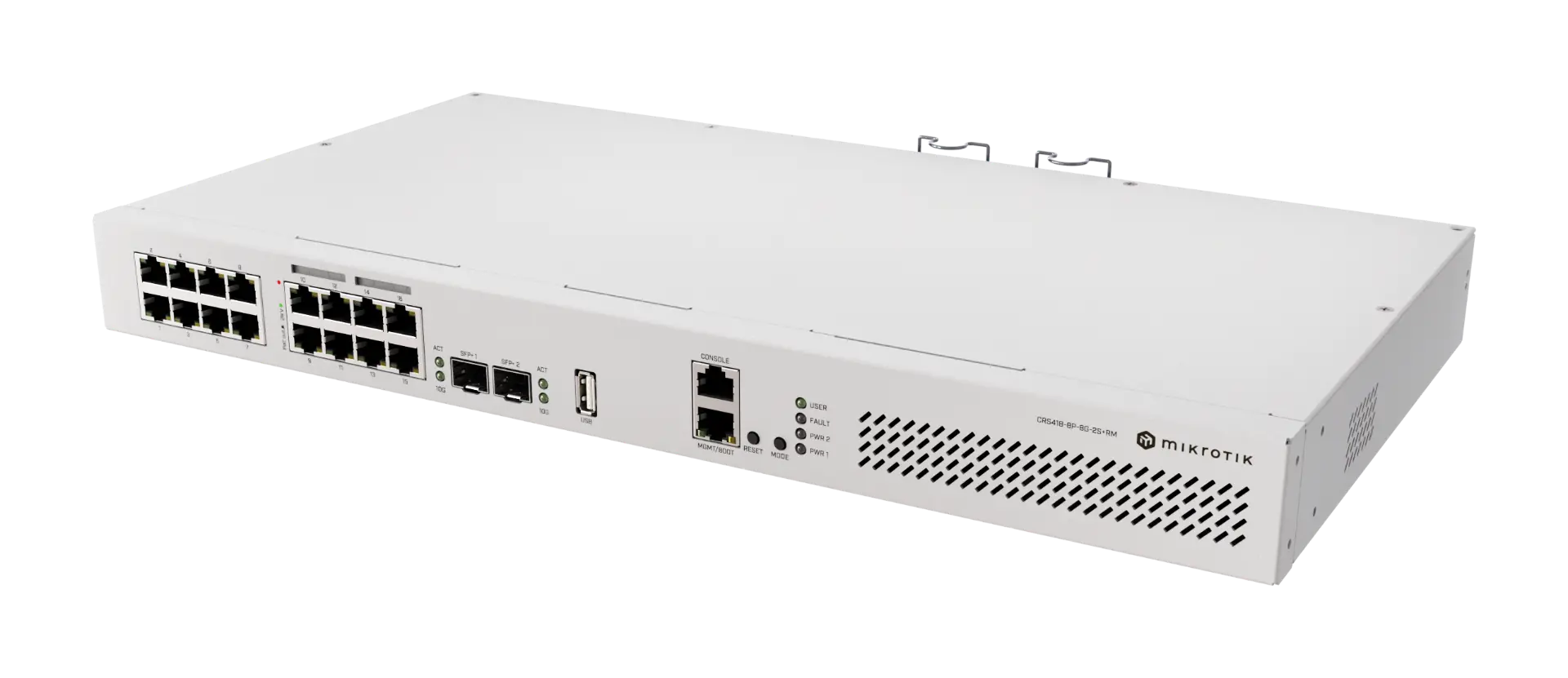 Комутатор MikroTik CRS418-8P-8G-2S+RM, 8x GbE PoE+, 8x GbE, 2x SFP+, 1x USB 3.0