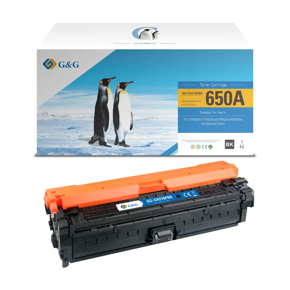 Κασέτα τόνερ, G&G NT-CH270FBK, Μαύρο – συμβατή με HP CE270A (650A), Color LaserJet CP5520