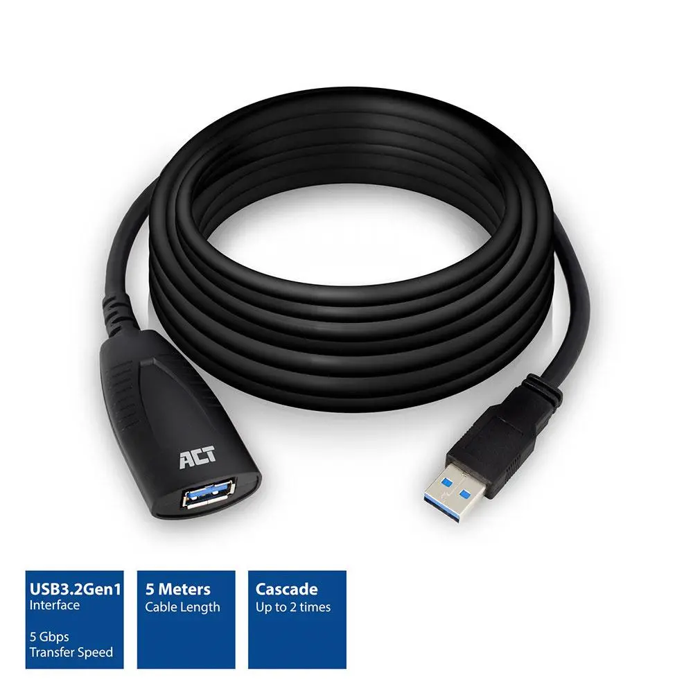 ACT USB 3.2 Gen 1 Удължителен активен кабел USB-A-USB-A, 5м/ вкл. до 4хAC6005USB/ - image 1