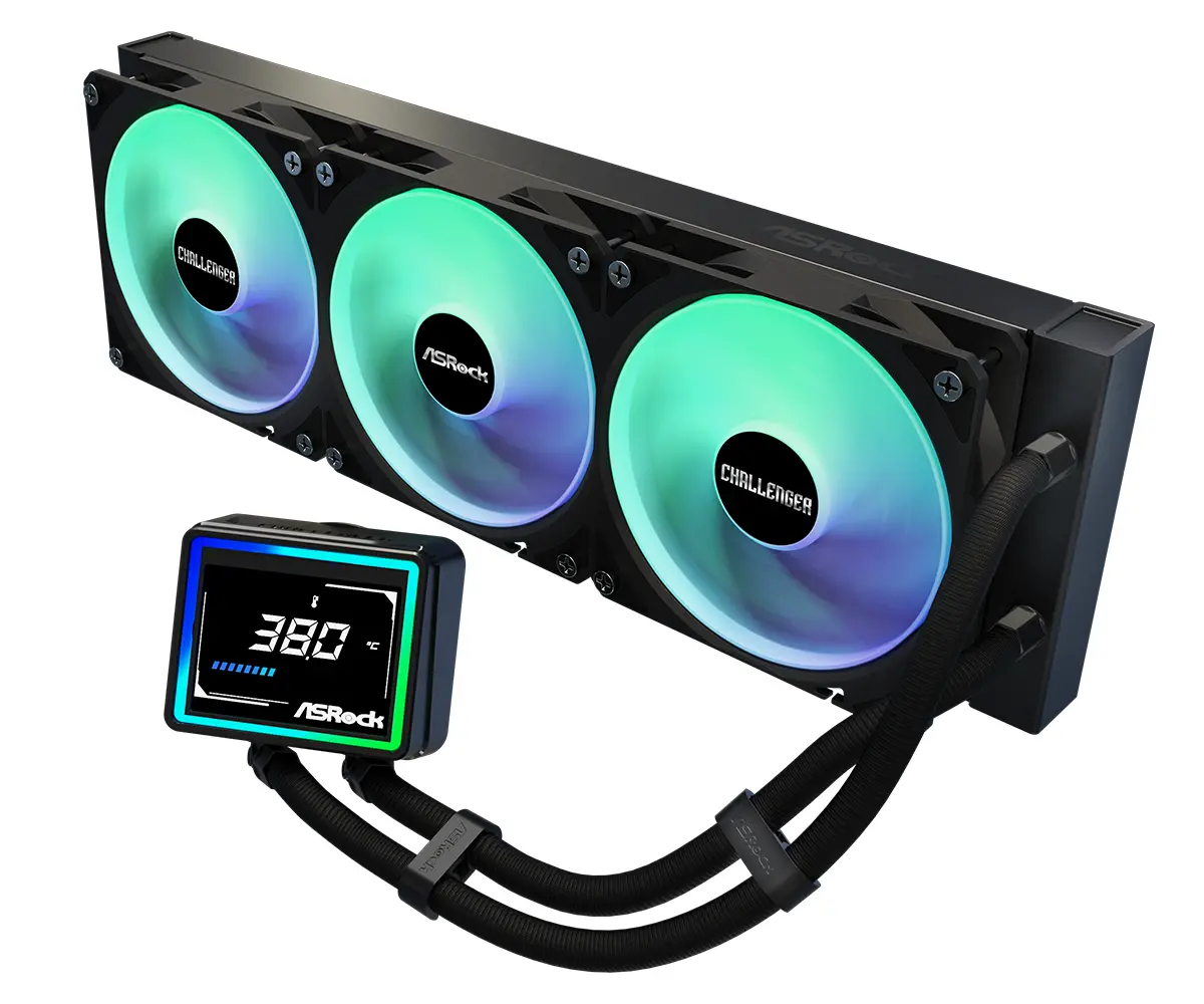 Asrock Challenger 360 Digital, AiO liquid cooler, ARGB, Digital display, 360 mm radiator, AM5, AM4, LGA1851, LGA1700, 90-ACLA36-BAAGA6, Black, 6Y - image 1