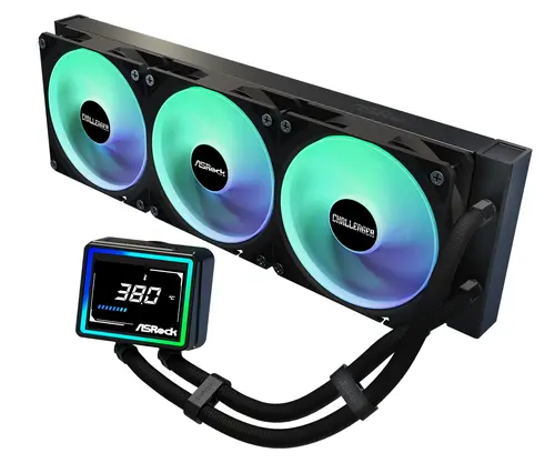 Asrock Challenger 360 Digital, AiO liquid cooler, ARGB, Digital display, 360 mm radiator, AM5, AM4, LGA1851, LGA1700, 90-ACLA36-BAAGA6, Black, 6Y - image 1
