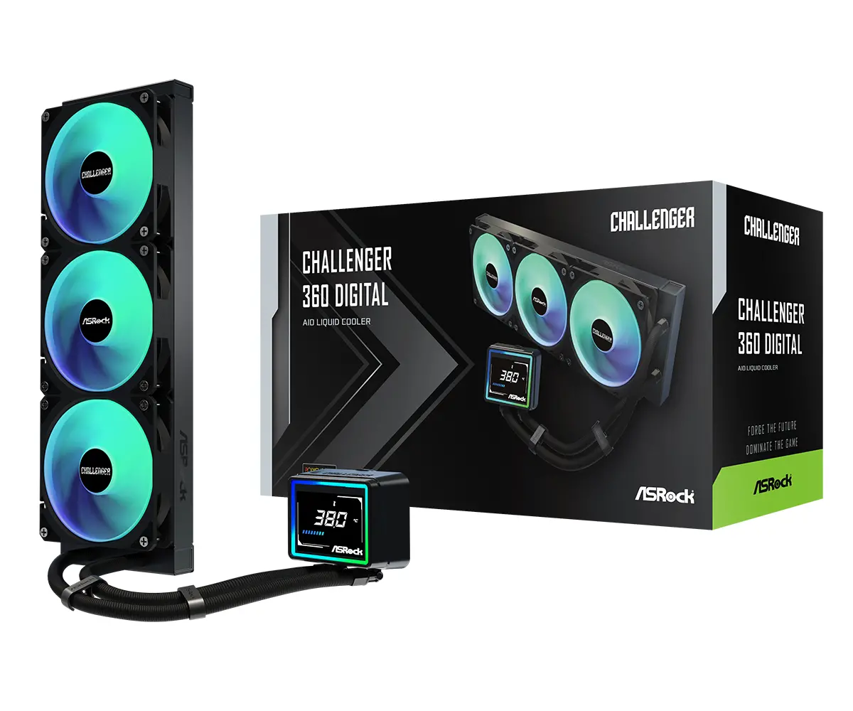 Asrock Challenger 360 Digital, AiO liquid cooler, ARGB, Digital display, 360 mm radiator, AM5, AM4, LGA1851, LGA1700, 90-ACLA36-BAAGA6, Black, 6Y - image 7