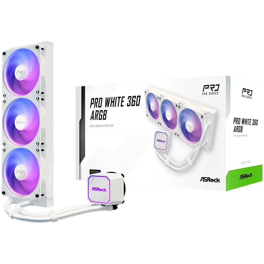 Asrock Pro White 360 ARGB, υγρόψυξη AiO, ψυγείο 360 mm, AM5, AM4, LGA1851, LGA1700, 90-APRA36-WAAGA6, λευκό, 6Y