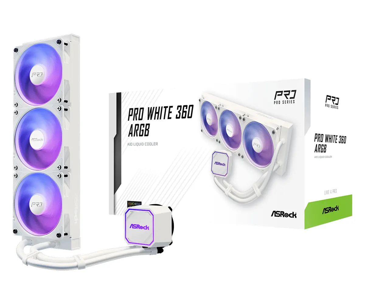 Asrock Pro White 360 ARGB, AiO liquid cooler, 360 mm radiator, AM5, AM4, LGA1851, LGA1700, 90-APRA36-WAAGA6, White, 6Y - image 5