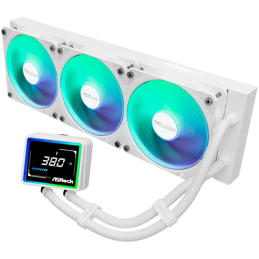 Asrock Challenger White 360 Digital, AiO liquid cooler, ARGB, Digital display, 360 mm radiator, AM5, AM4, LGA1851, LGA1700, 90-ACLA36-WAAGA6, White, 6Y - image 1