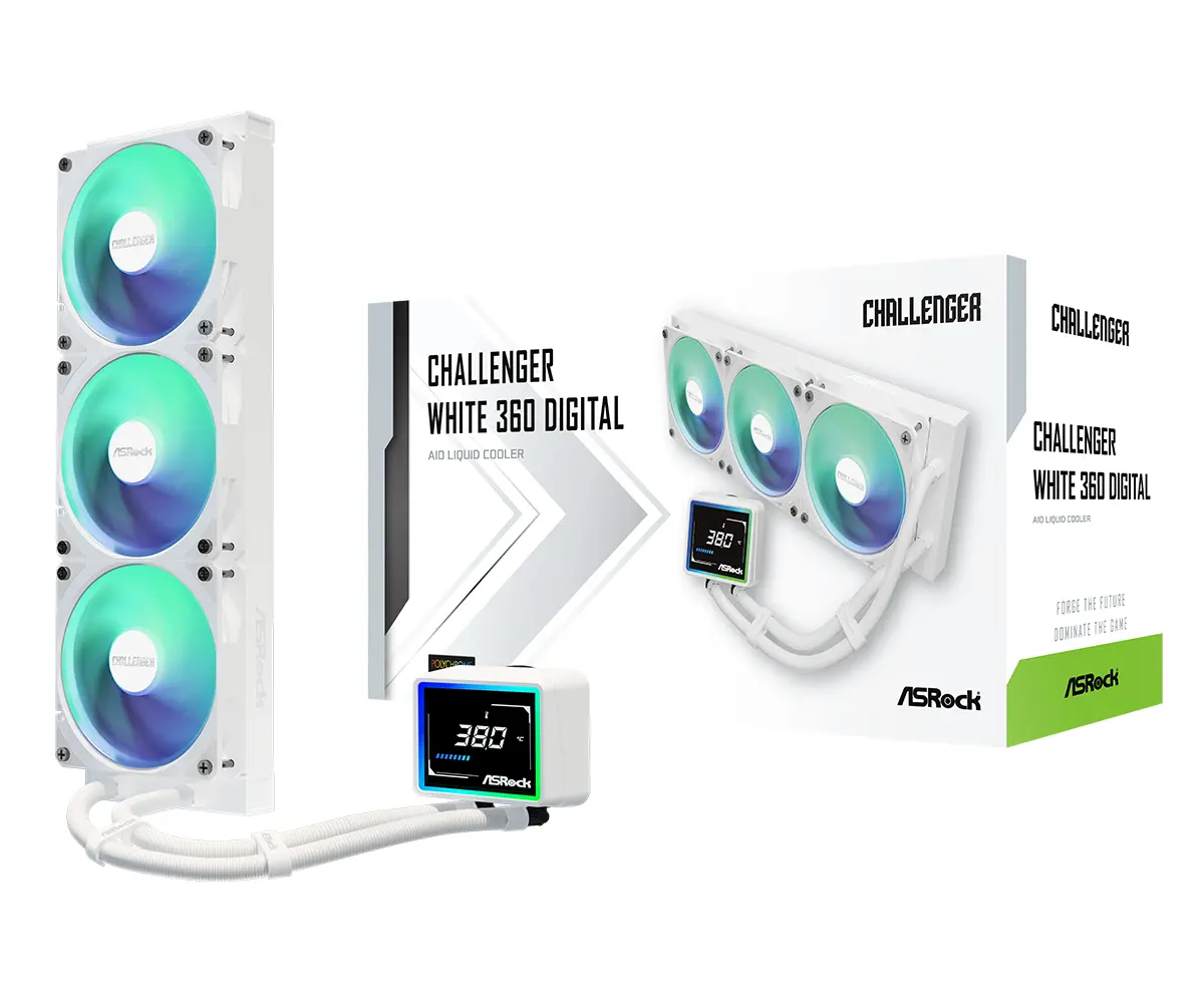 Asrock Challenger White 360 Digital, AiO liquid cooler, ARGB, Digital display, 360 mm radiator, AM5, AM4, LGA1851, LGA1700, 90-ACLA36-WAAGA6, White, 6Y - image 7