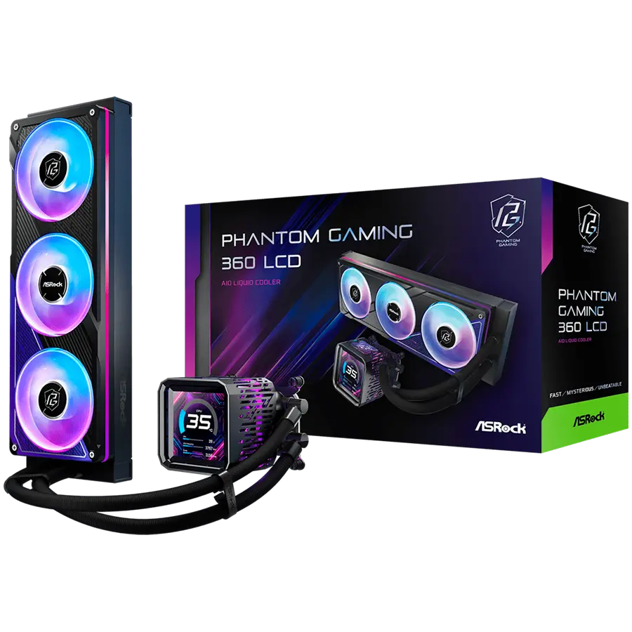 Asrock PHANTOM GAMING 360 LCD, υγρόψυξη AiO, ARGB, IPS LCD, ψυγείο 360 mm, AM5, AM4, LGA1851, LGA1700, 90-APGA36-BAAGA5, 6Y
