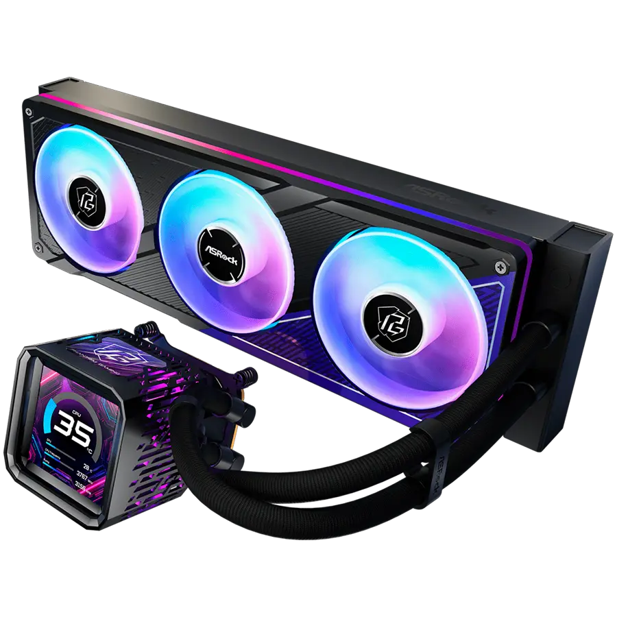 Asrock PHANTOM GAMING 360 LCD, AiO liquid cooler, ARGB, IPS LCD, 360 mm radiator, AM5, AM4, LGA1851, LGA1700, 90-APGA36-BAAGA5, 6Y - image 1