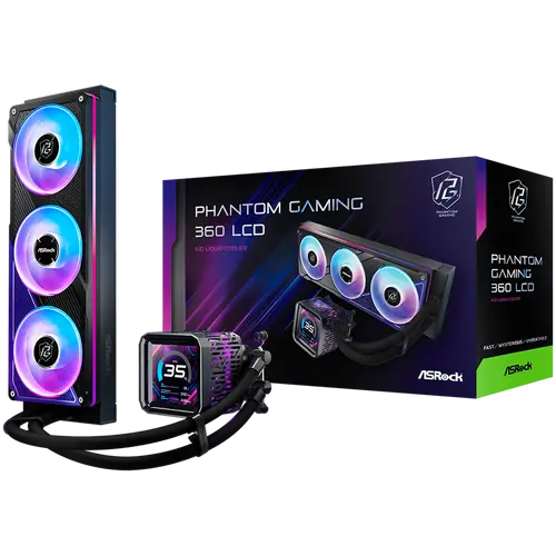 Asrock PHANTOM GAMING 360 LCD, υγρόψυξη AiO, ARGB, IPS LCD, ψυγείο 360 mm, AM5, AM4, LGA1851, LGA1700, 90-APGA36-BAAGA5, 6Y - 1