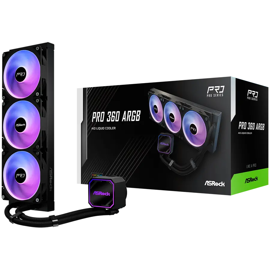 Asrock Pro 360 ARGB, υδρόψυξη AiO, ψυγείο 360 mm, AM5, AM4, LGA1851, LGA1700, 90-APRA36-BAAGA6, Μαύρο, 6Y