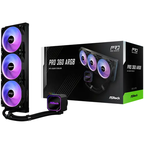 Asrock Pro 360 ARGB, υδρόψυξη AiO, ψυγείο 360 mm, AM5, AM4, LGA1851, LGA1700, 90-APRA36-BAAGA6, Μαύρο, 6Y - 1